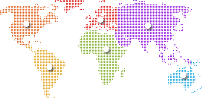 Map of the World with Different Countries Colour Coded with White Dots