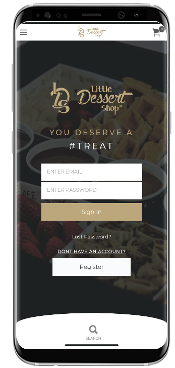 An image of a mobile phone with Little Dessert Shop's official website showing on the screen