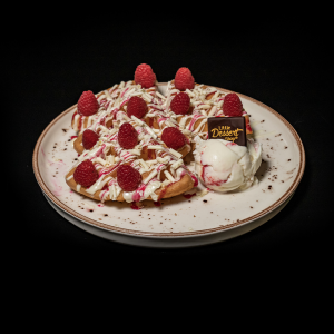 Half - White Choc & Rasp Roulette Waffle