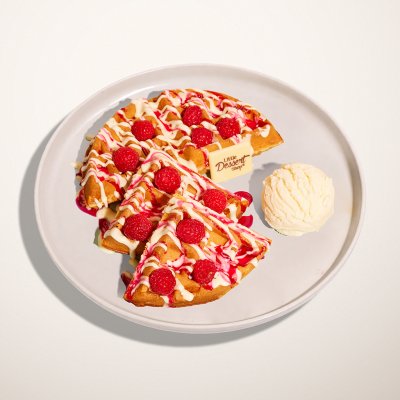 White Choc & Rasp Roulette Waffle